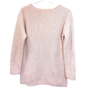LOFT Long Sleeve Crew Neck Tunic Length Knit Sweater Pink Acrylic and Wool Sz XS